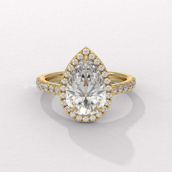 1.50CT-2.50CT Pear Moissanite Halo Diamond Bridge Set Engagement Ring