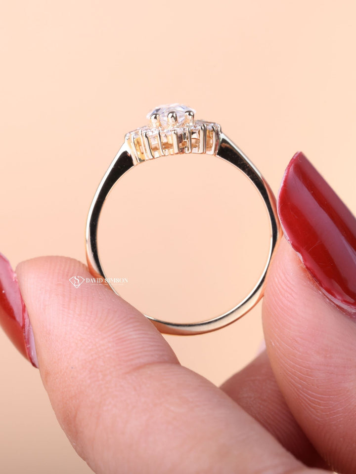 1.0CT-2.0CT Marquise Cut Moissanite Diamond Cluster Engagement Ring