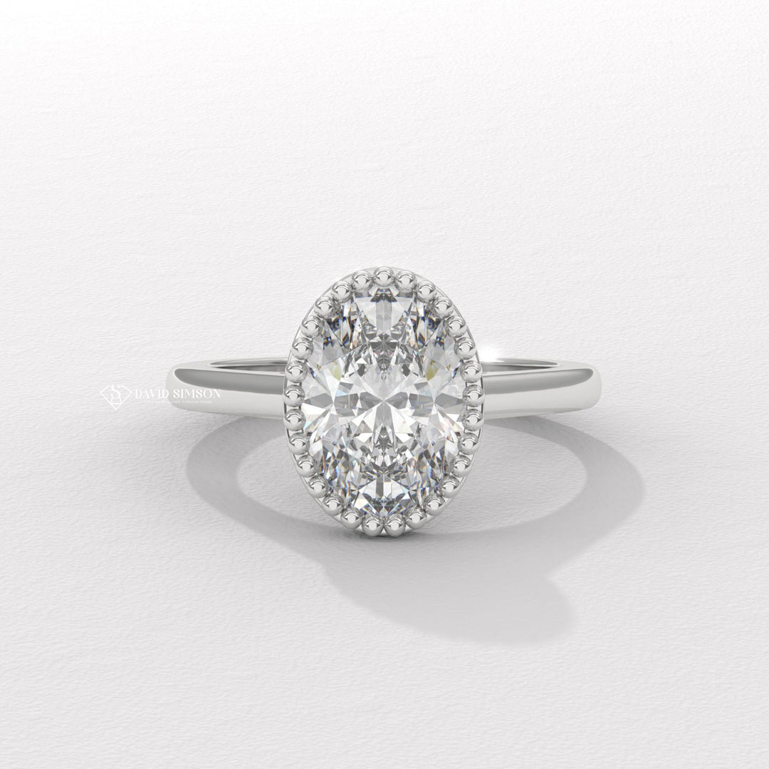 3.0CT-4.0CT Bezel Set Oval Moissanite Milgrain Diamond Engagement Ring