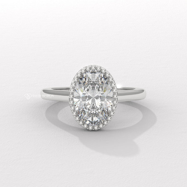 3.0CT-4.0CT Bezel Set Oval Moissanite Milgrain Diamond Engagement Ring