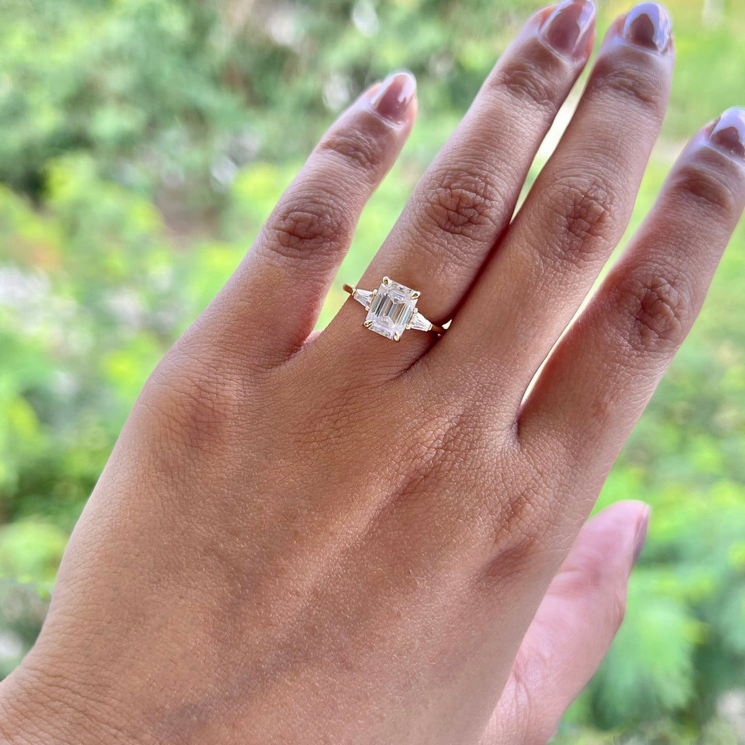 Three Stone Emerald Cut Ring Emerald Cut Diamond Moissanite