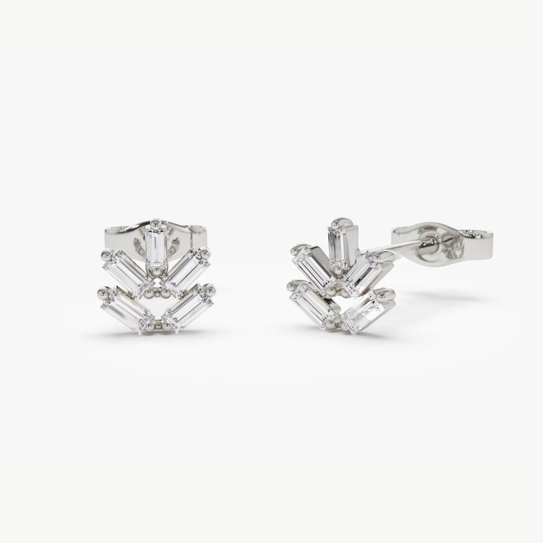 Baguette Cut Diamond Stud Earrings for Christmas Gift