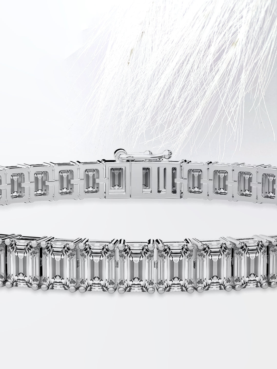 Emerald Cut Moissanite Diamond Tennis Bracelet 14K White Gold