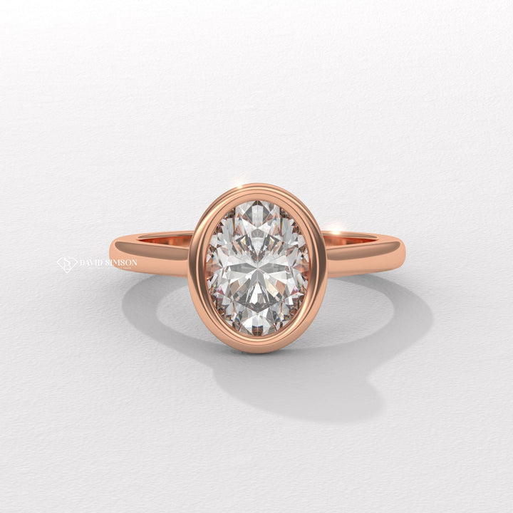 2.0CT-3.0CT Bezel Set Oval Moissanite Diamond Engagement Ring
