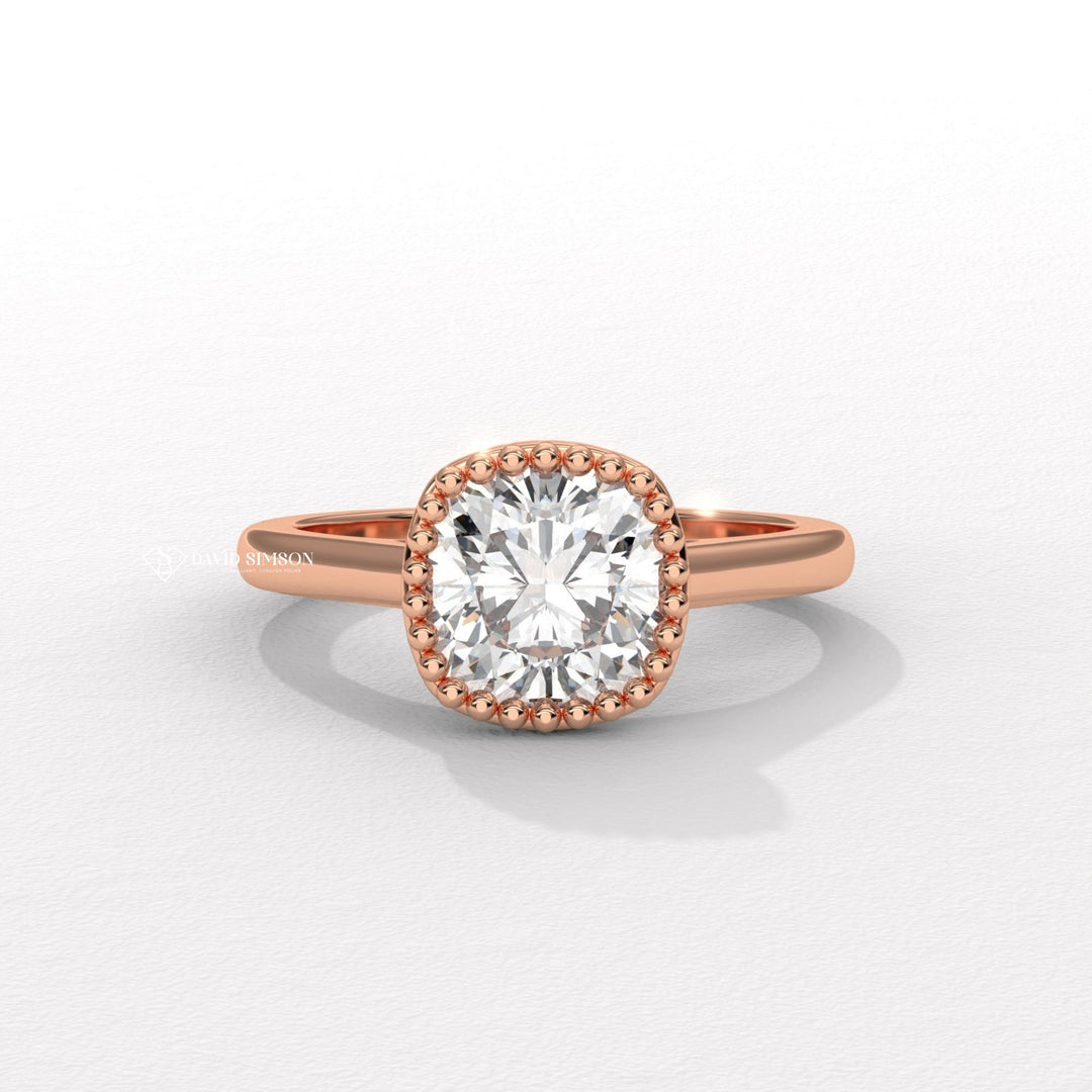 2.50CT-3.50CT Bezel Set Milgrain Cushion Moissanite Diamond Engagement Ring