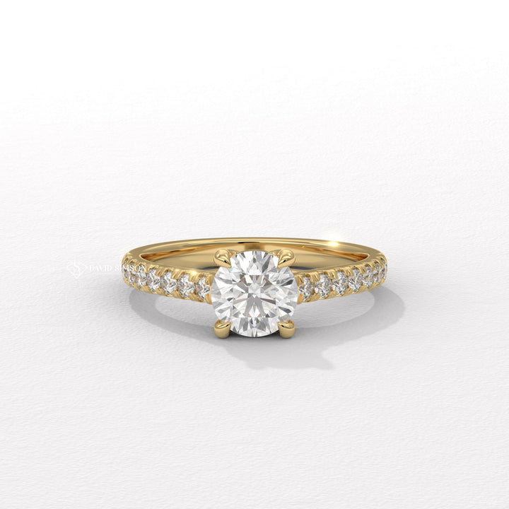 1.0CT-2.0CT Round Moissanite Diamond Pave Engagement Ring