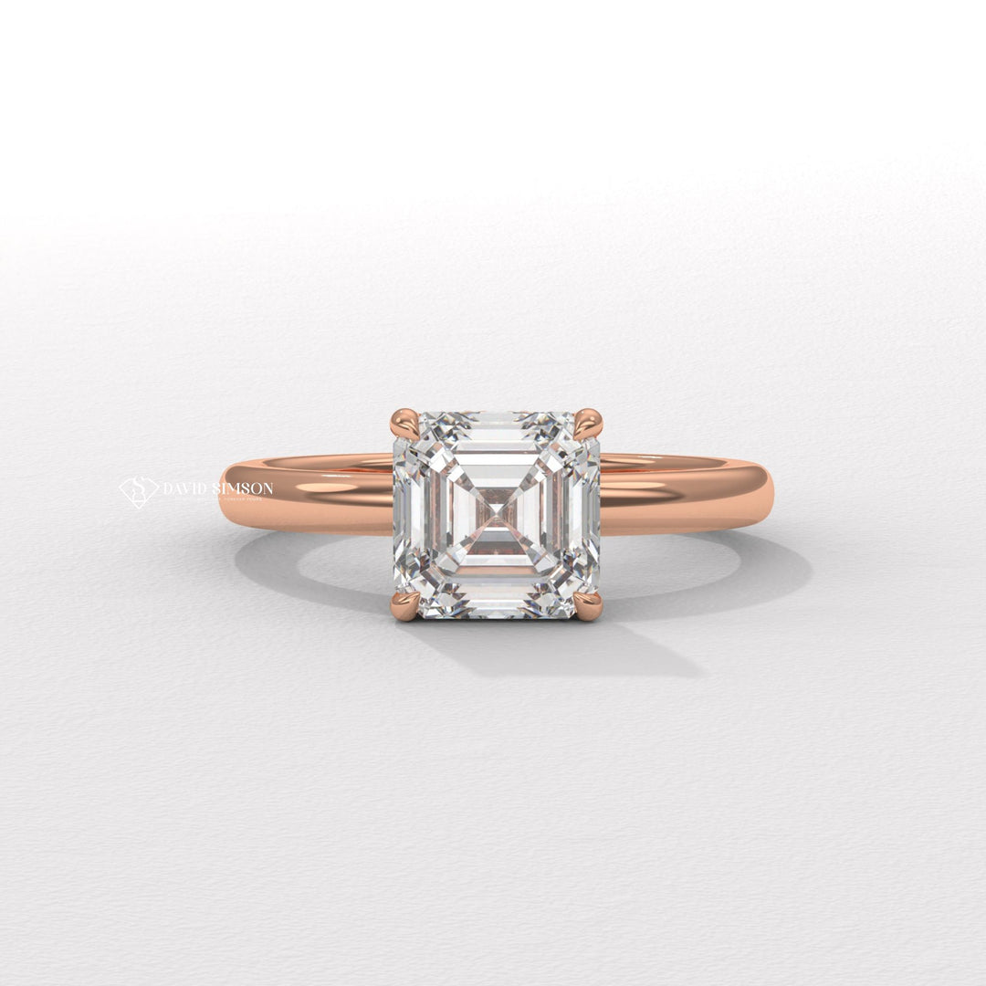 2.0CT-3.0CT Asscher Moissanite Diamond Hidden Halo Engagement Ring