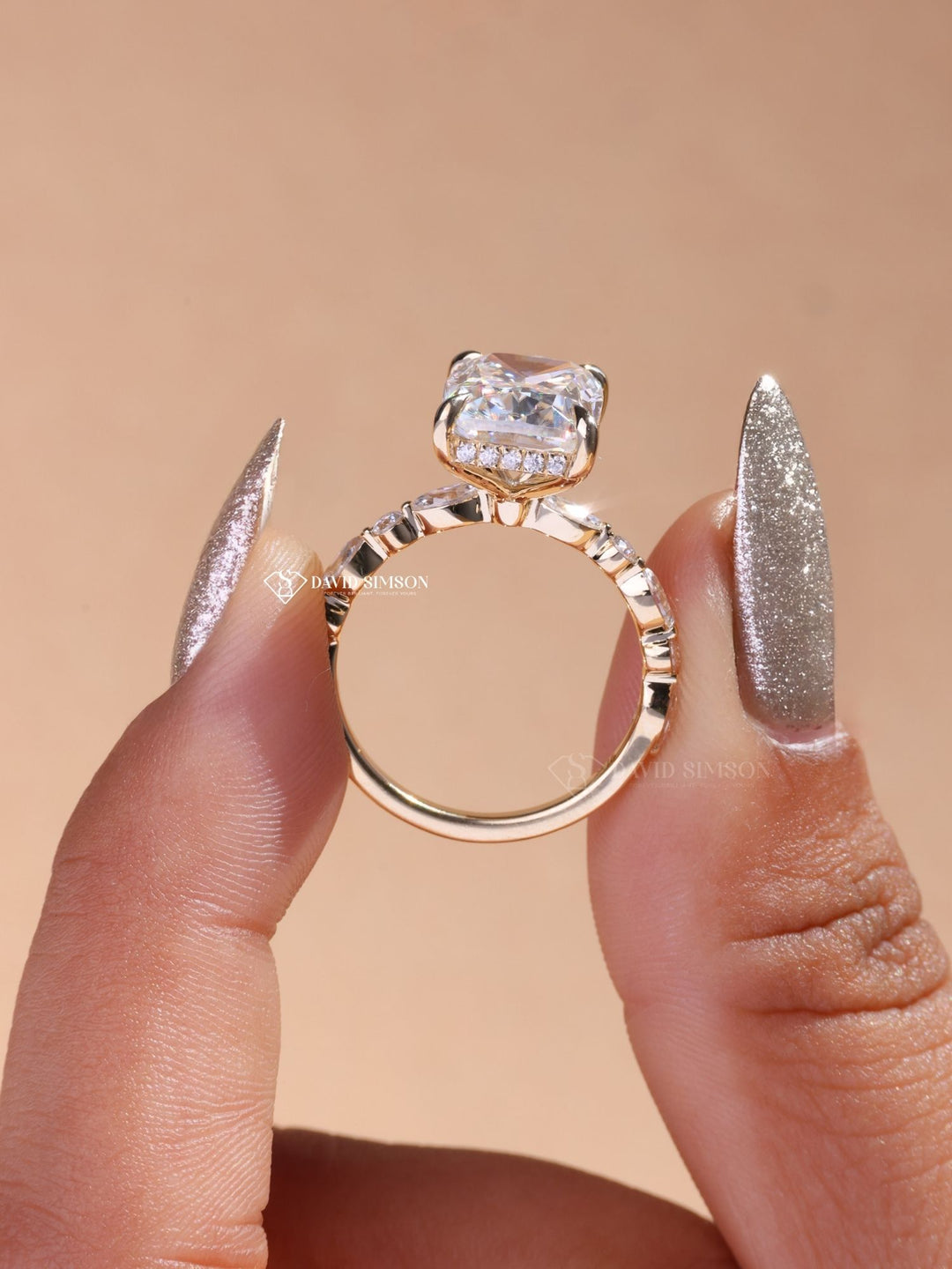 3.50CT-4.50CT Elongated Cushion Cut Moissanite Diamond Pave Engagement Ring