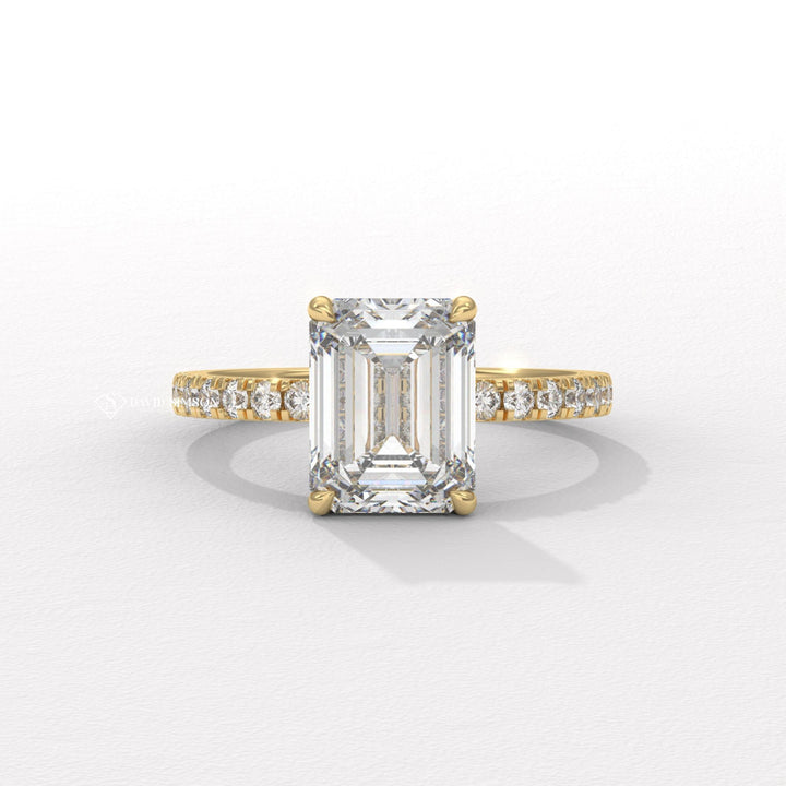 3.0CT-4.0CT Emerald Moissanite Diamond Hidden Halo Engagement Ring