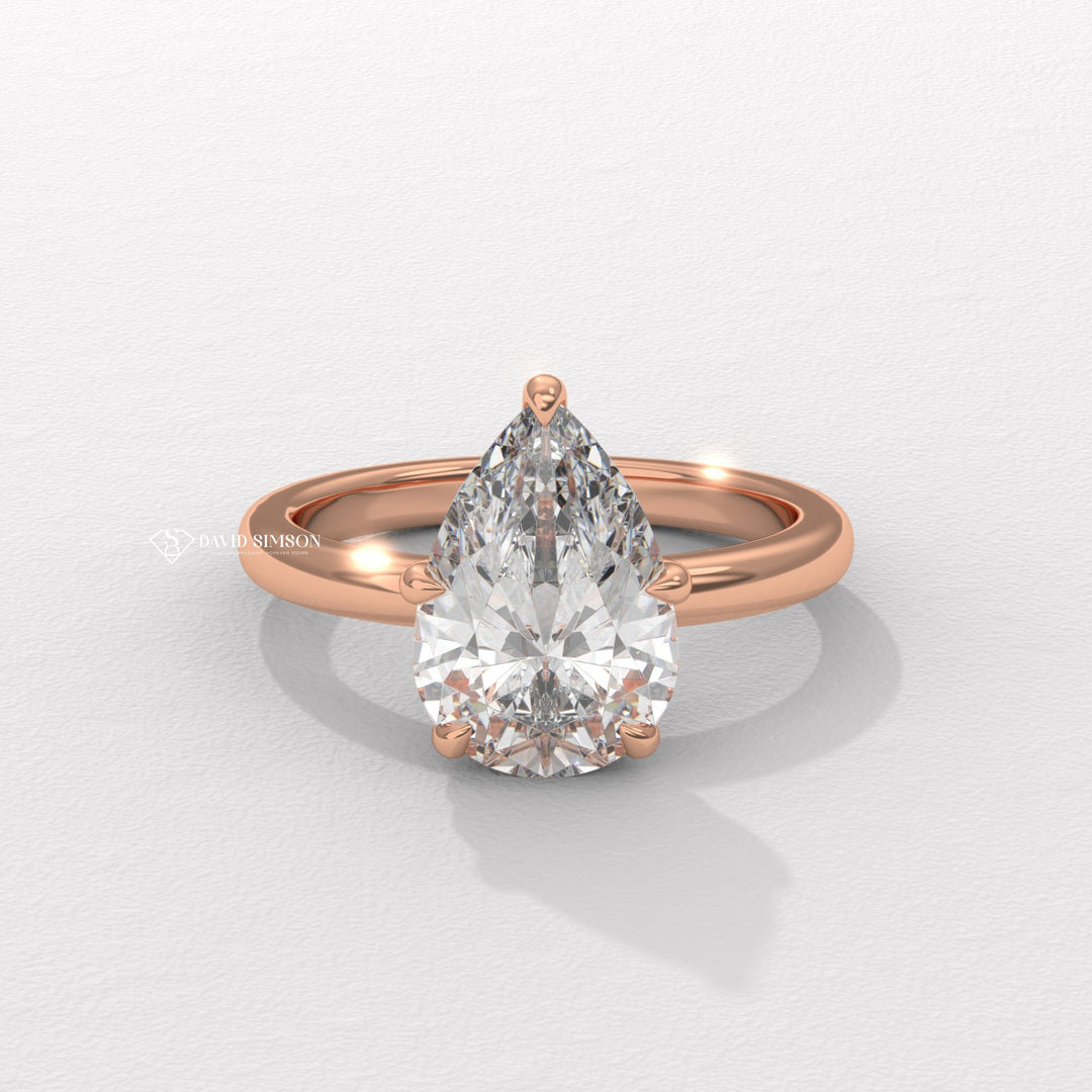 2.50CT-3.50CT Pear Moissanite Hidden Halo Diamond Engagement Ring