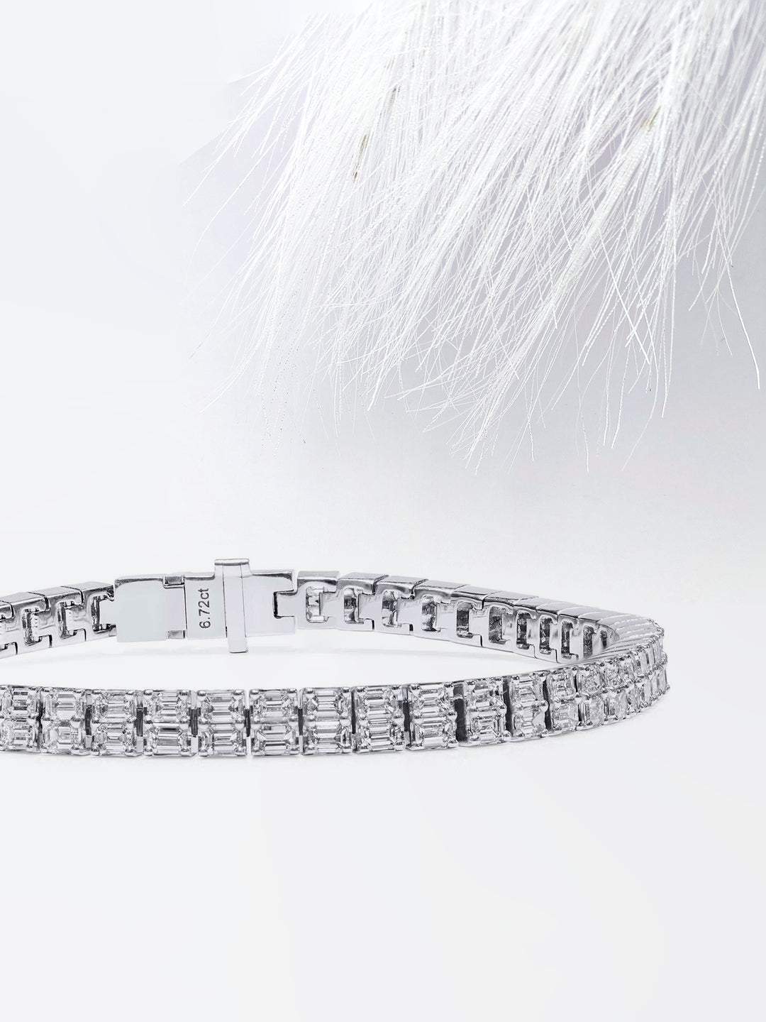 Emerald Cut Moissanite Diamond Two Row Tennis Bracelet in White Gold