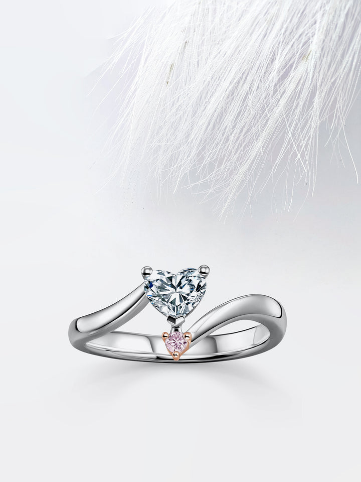 1.0CT Heart & Round Cut Moissanite Diamond Engagement Ring