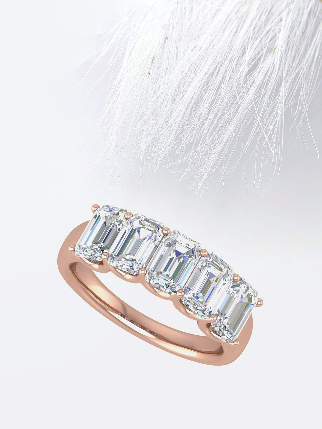 Emerald Cut G - VVS Lab Grown Diamond Five Stone Wedding Band