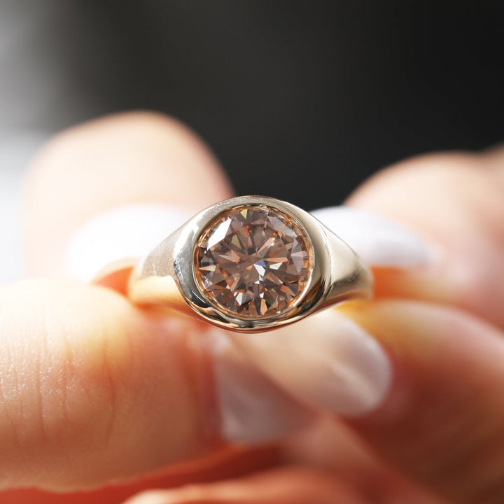 Brown Moissanite Ring
2 Carat Brown Diamond
3 Carat Round Cut
Dome Engagement Ring
Cognac Moissanite
