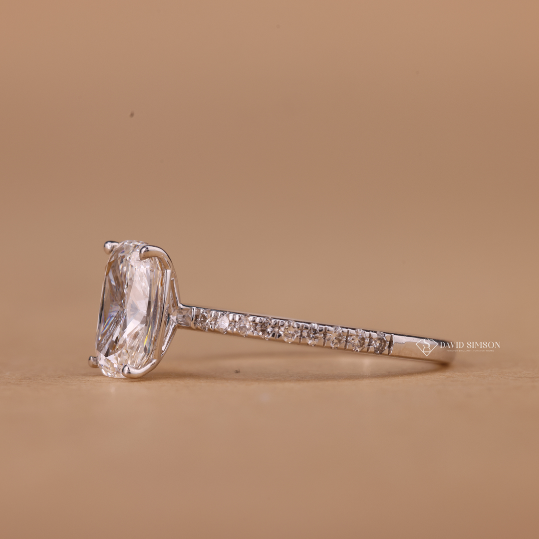 Conflict Free Engagement Ring
Unique Elongated Cushion
Moissanite Anniversary Ring
