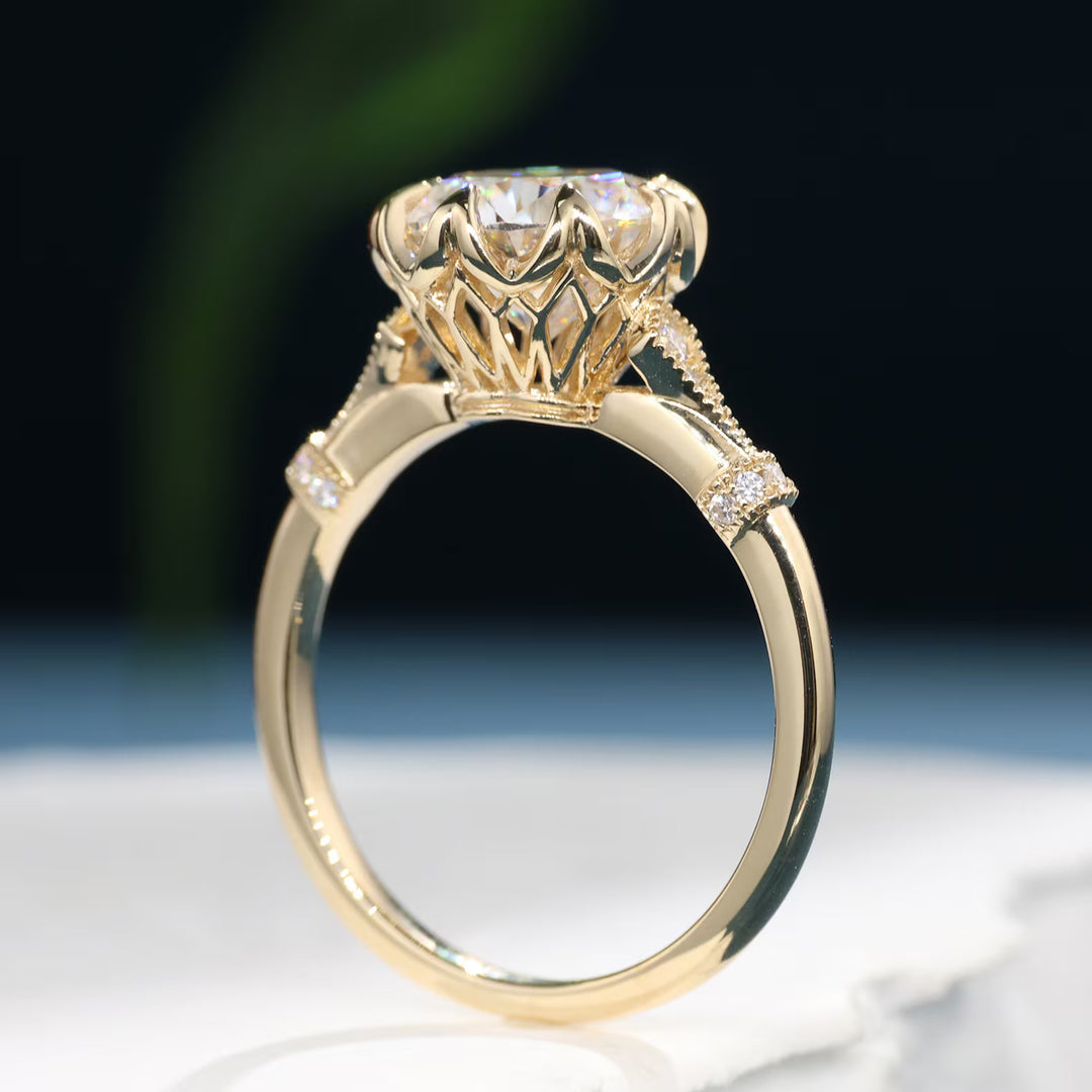 Filigree Ring, Art Deco, Vintage Inspired, Engagement Ring, 2 Carat Moissanite, 3 Carat Moissanite, Antique Style, Round Cut Ring, Lab Grown Moissanite, Filigree Detail, Edwardian Style
