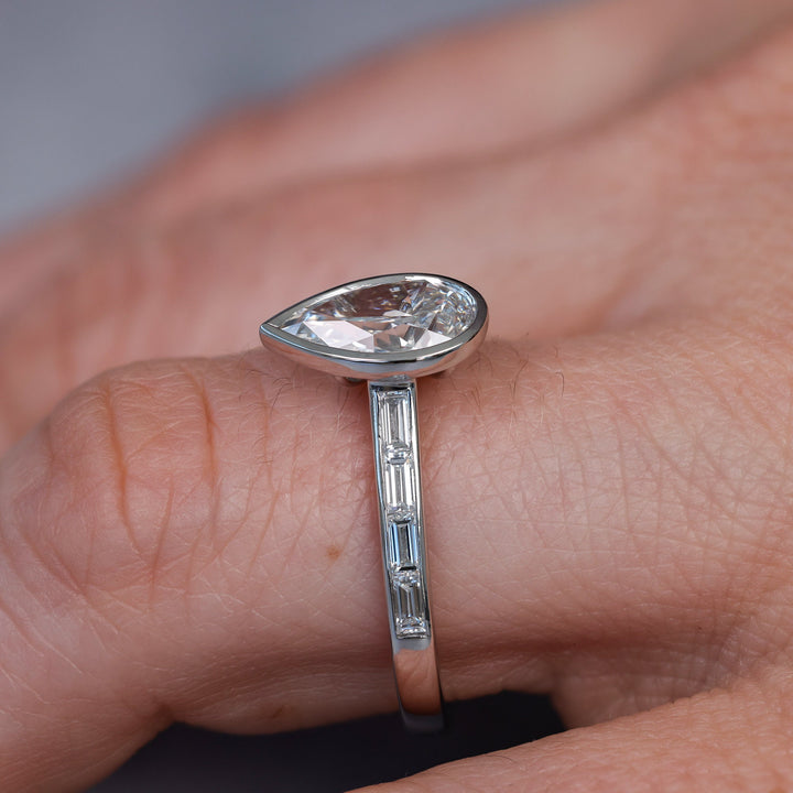  2 Carat Moissanite, 2.5 Carat Moissanite, Pear Shape Ring, Vintage Trellis, Channel Set Band, Moissanite Jewelry, 