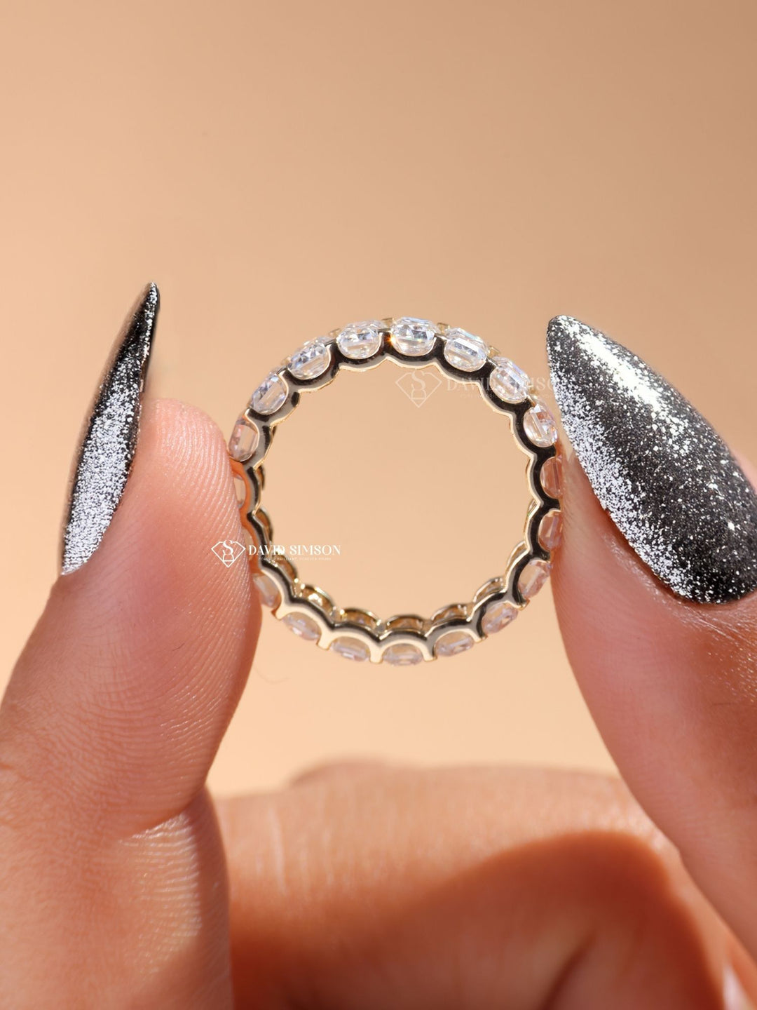 Emerald Cut Moissanite Diamond Full Eternity Wedding Band