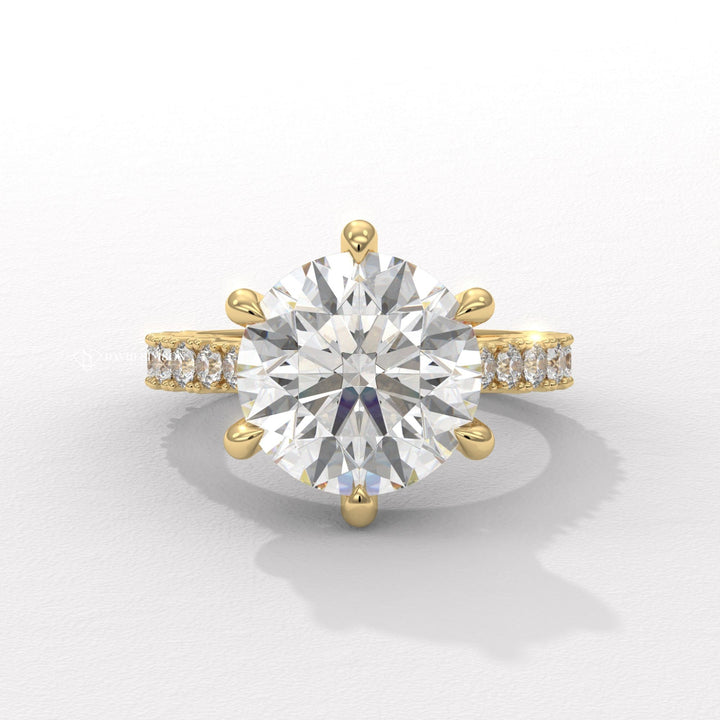 2.0CT-4.0CT Round Moissanite Cathedral Pave Diamond Engagement Ring