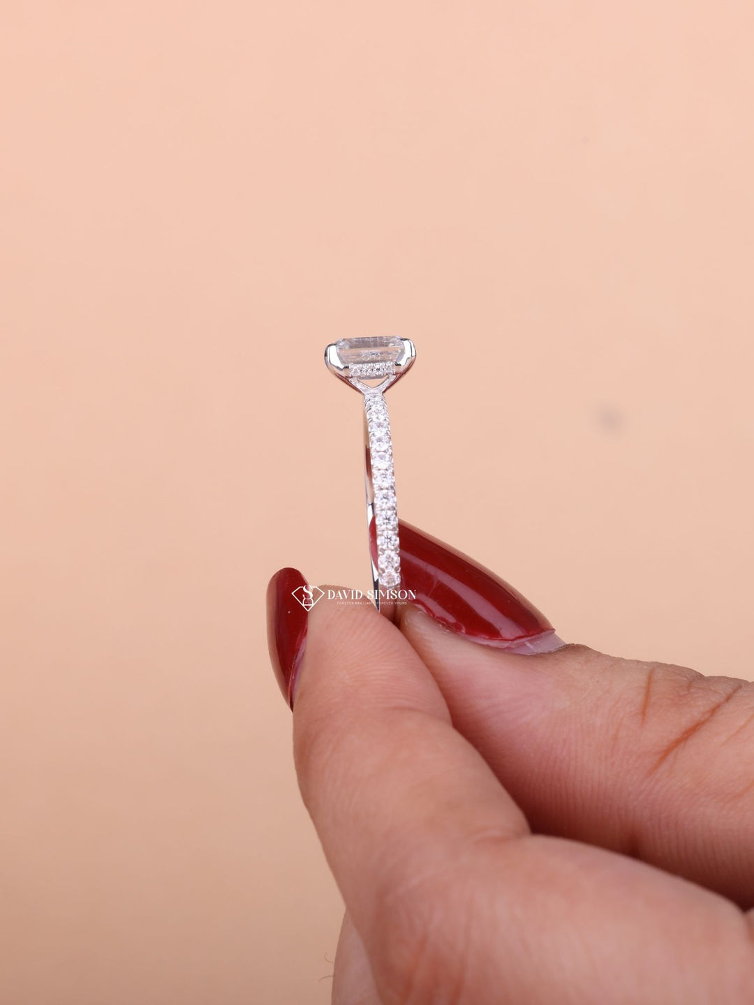 1.0CT-2.0CT Emerald Cut Moissanite Diamond Pave Engagement Ring