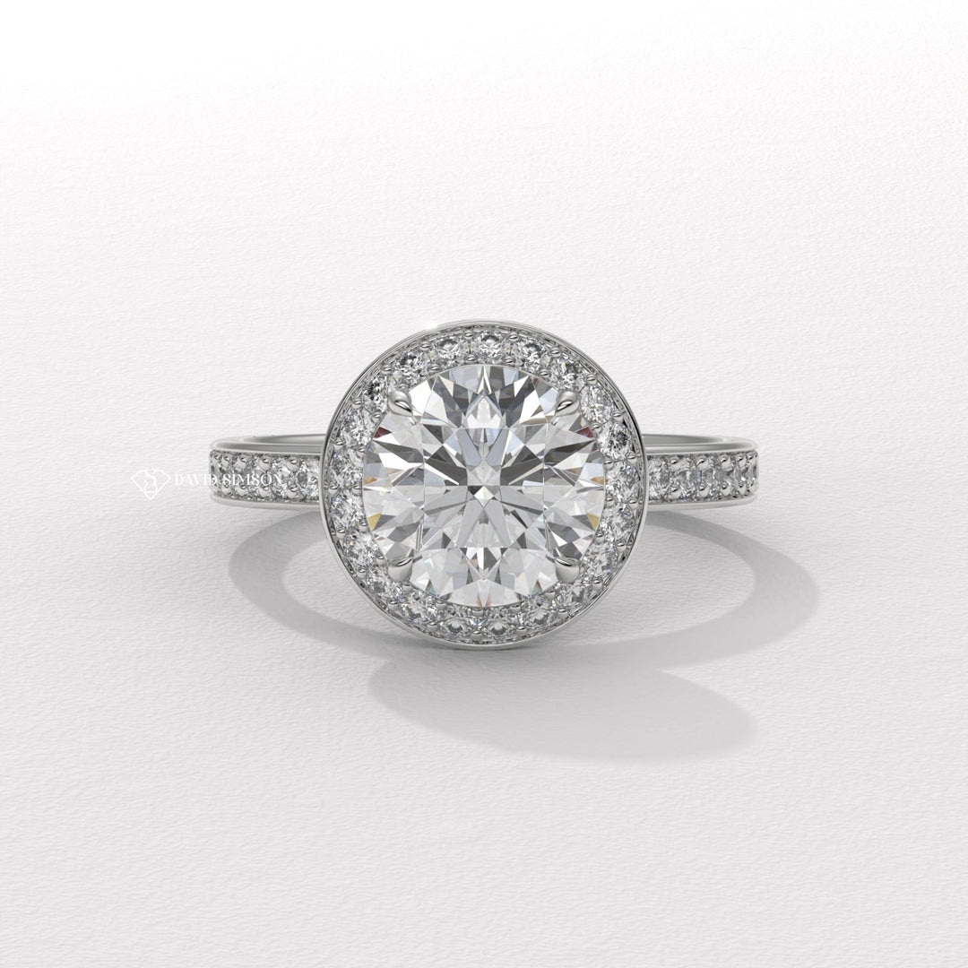 Round side stone engagement ring, Round cathedral engagement ring,