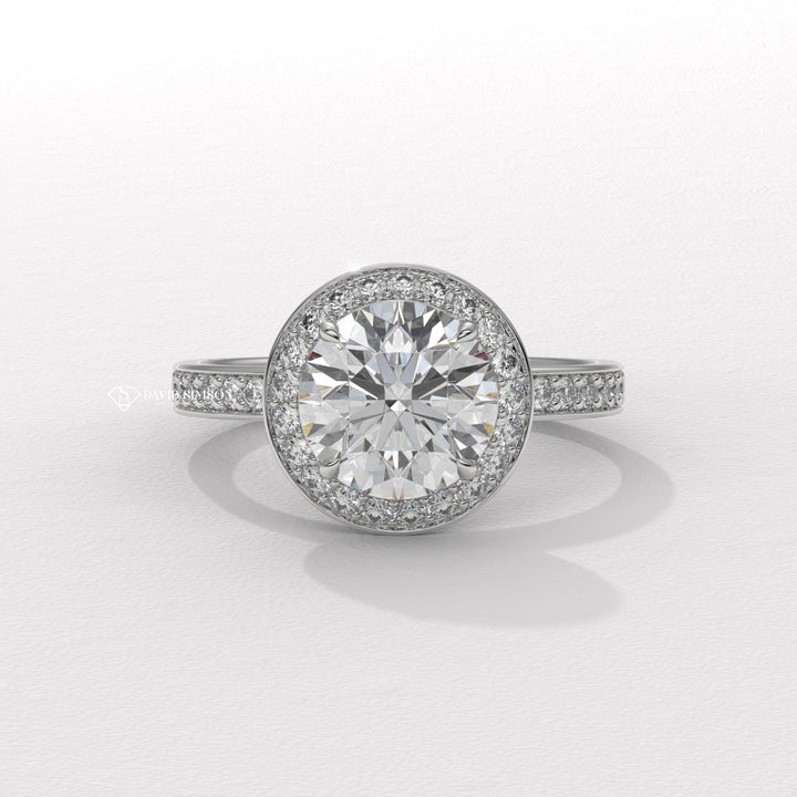 Round side stone engagement ring, Round cathedral engagement ring,
