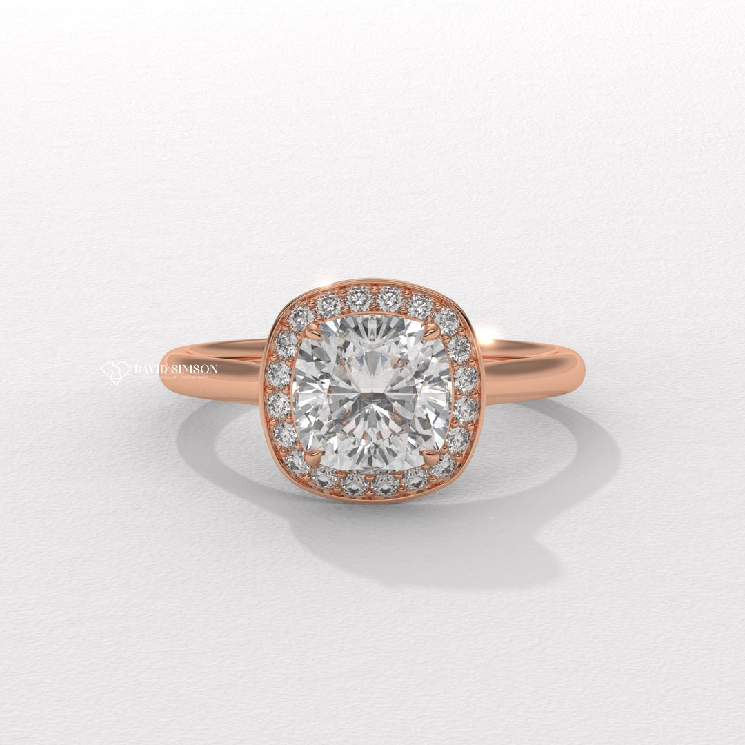 1.0CT-2.0CT Cushion Cut Moissanite Channel Halo Diamond Engagement Ring