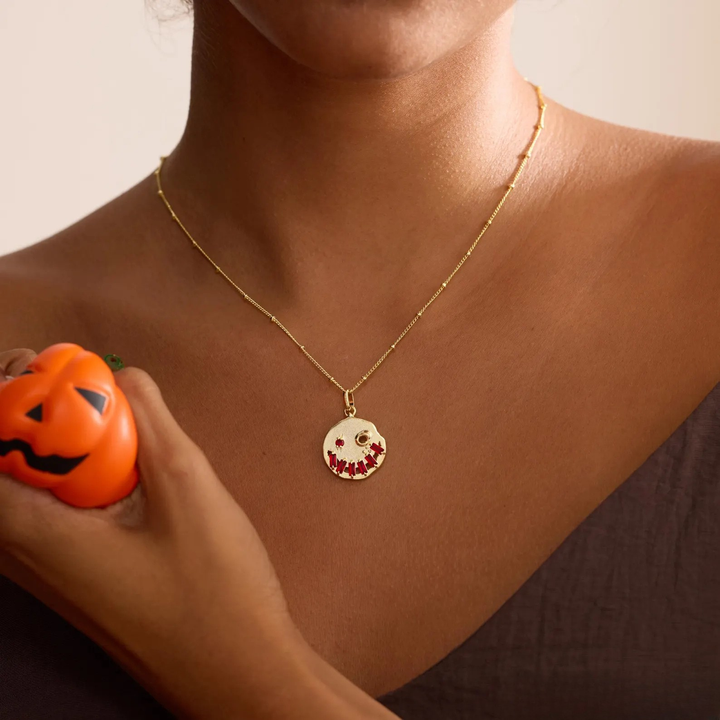 Red Gemstone Skull Halloween Pendant Necklace