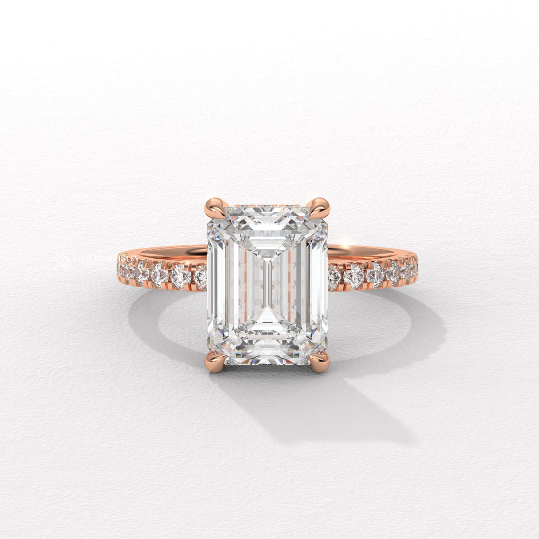 3.0CT-4.0CT Emerald Moissanite Diamond Hidden Halo Engagement Ring