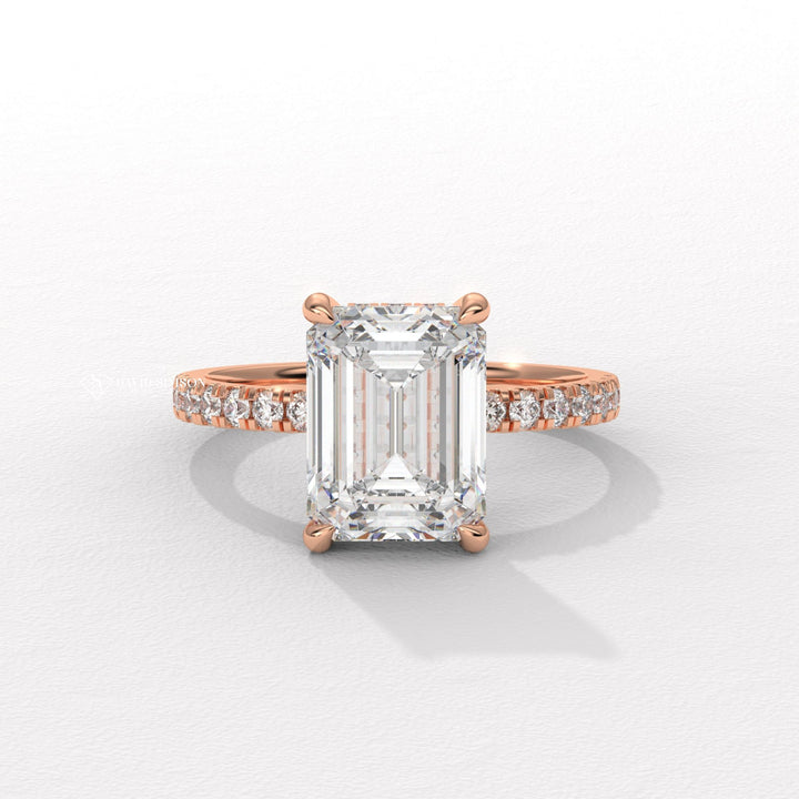 3.0CT-4.0CT Emerald Moissanite Diamond Hidden Halo Engagement Ring