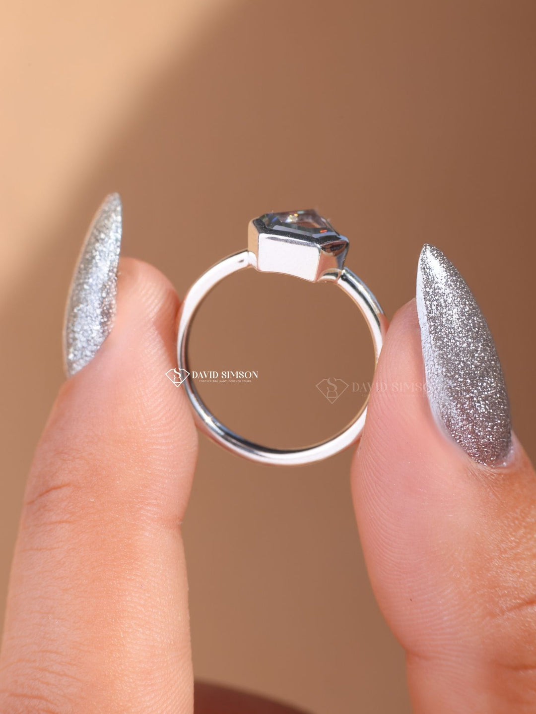 2.0CT-3.0CT Portrait Cut Moissanite Black Diamond Engagement Ring