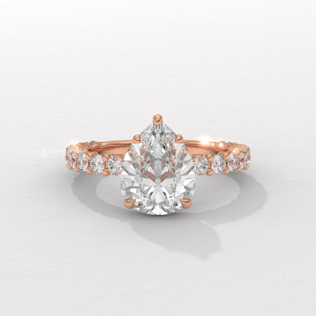 2.0CT-3.0CT Pear Moissanite Diamond Pave Engagement Ring