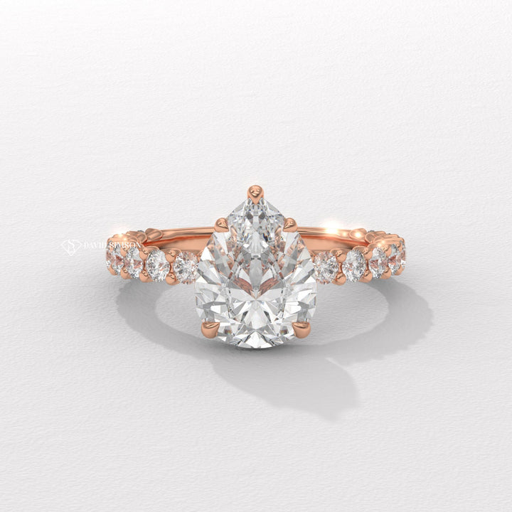 2.0CT-3.0CT Pear Moissanite Diamond Pave Engagement Ring