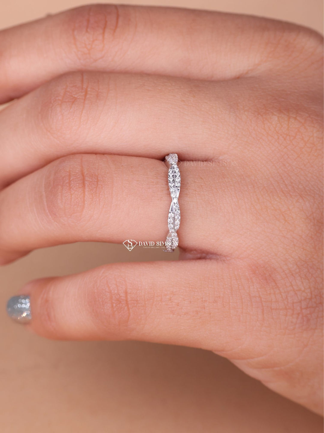 Round Cut Moissanite Full Eternity Diamond Twisted Wedding Band