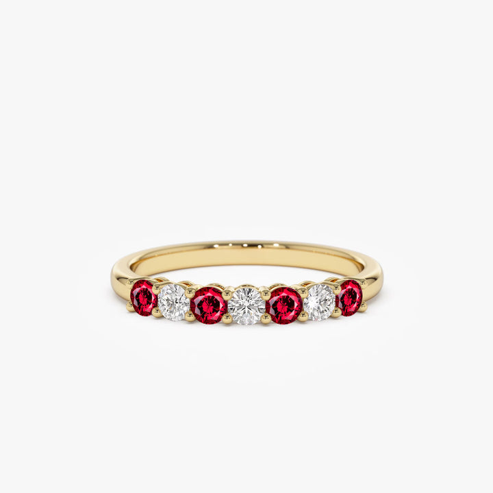 Round Ruby and Diamond Wedding Band for Mother