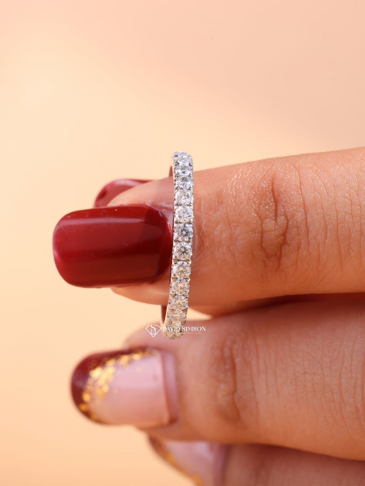 Round Cut Diamond Half Eternity Wedding Stacking Band