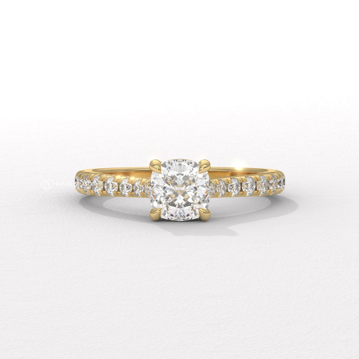 1.0CT-2.0CT Cushion Moissanite Diamond Pave Engagement Ring