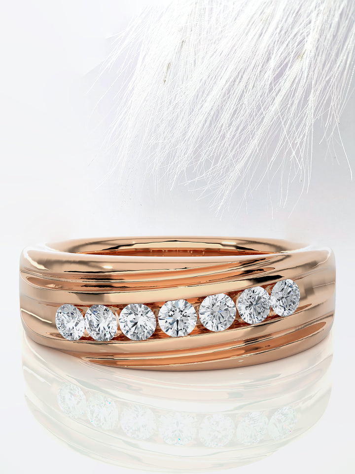 1.5CT Seven Stone Round Moissanite Wedding Band in Rose Gold