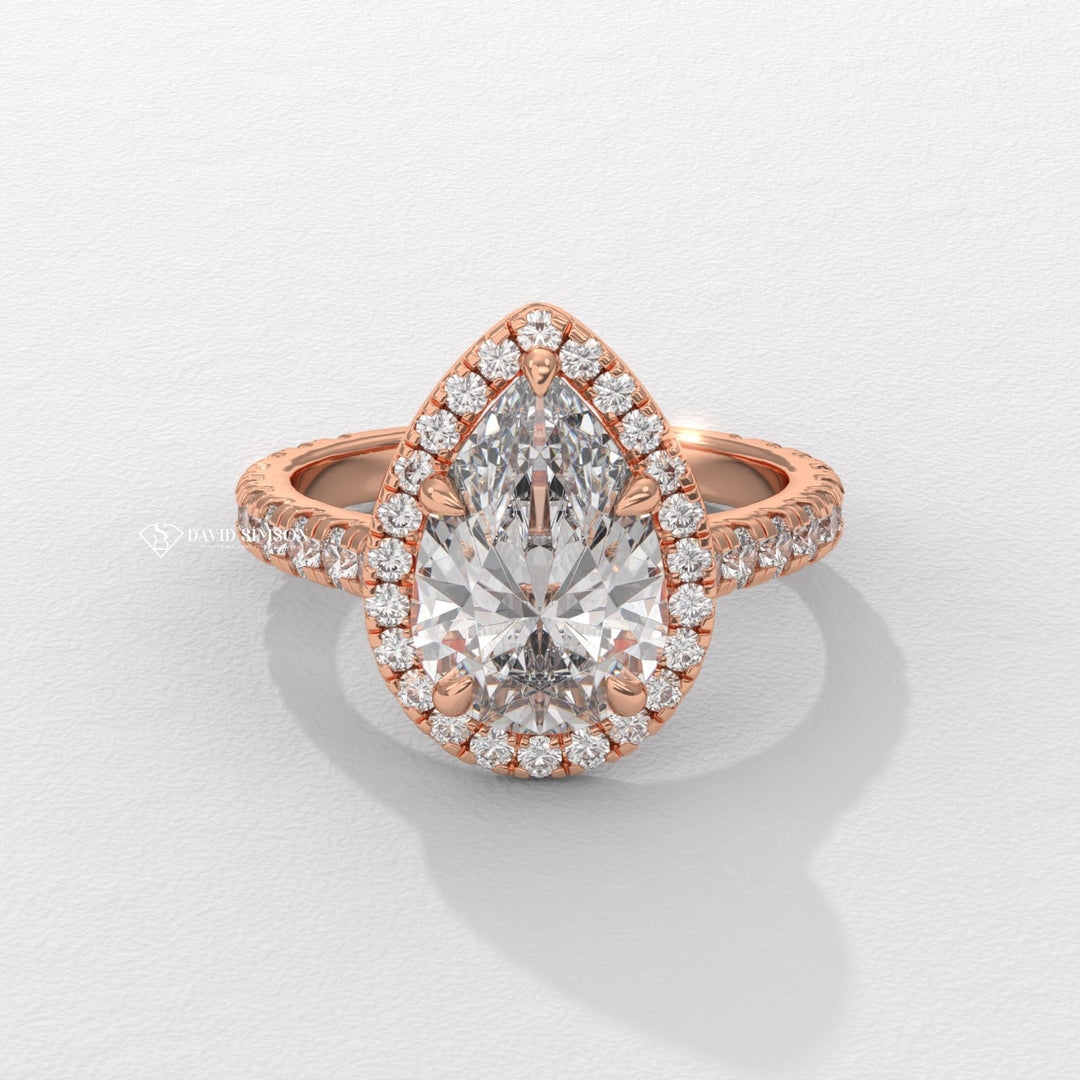 1.0CT-2.0CT Pear Moissanite Halo Diamond Engagement Ring