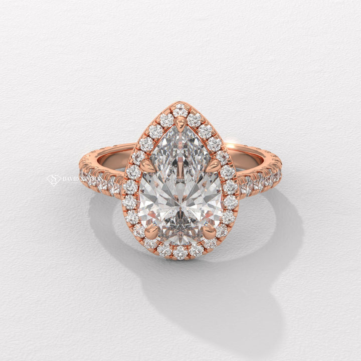1.0CT-2.0CT Pear Moissanite Halo Diamond Engagement Ring