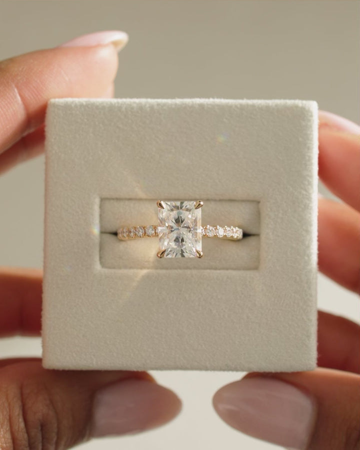 3.0 CT Radiant Cut Moissanite Hidden Halo &amp; Pave Engagement Ring