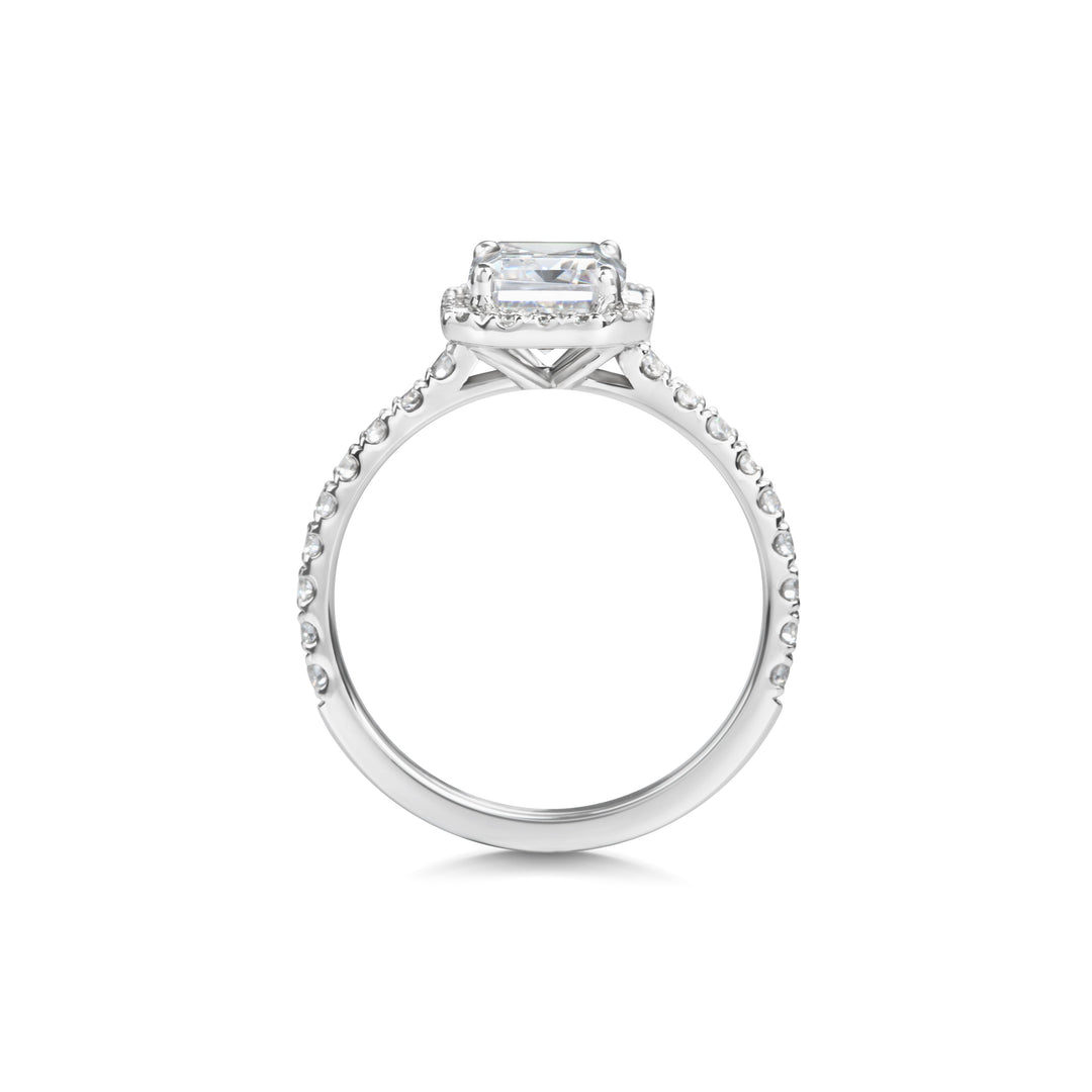 2ct Emerald Cut Halo F- VS1 Lab Grown Diamond Pave Engagement Ring