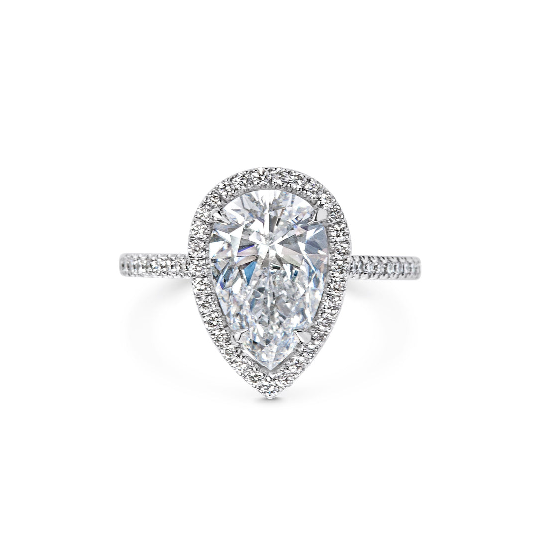 2ct Pear Halo F- VS1 Lab Grown Diamond Pave Engagement Ring