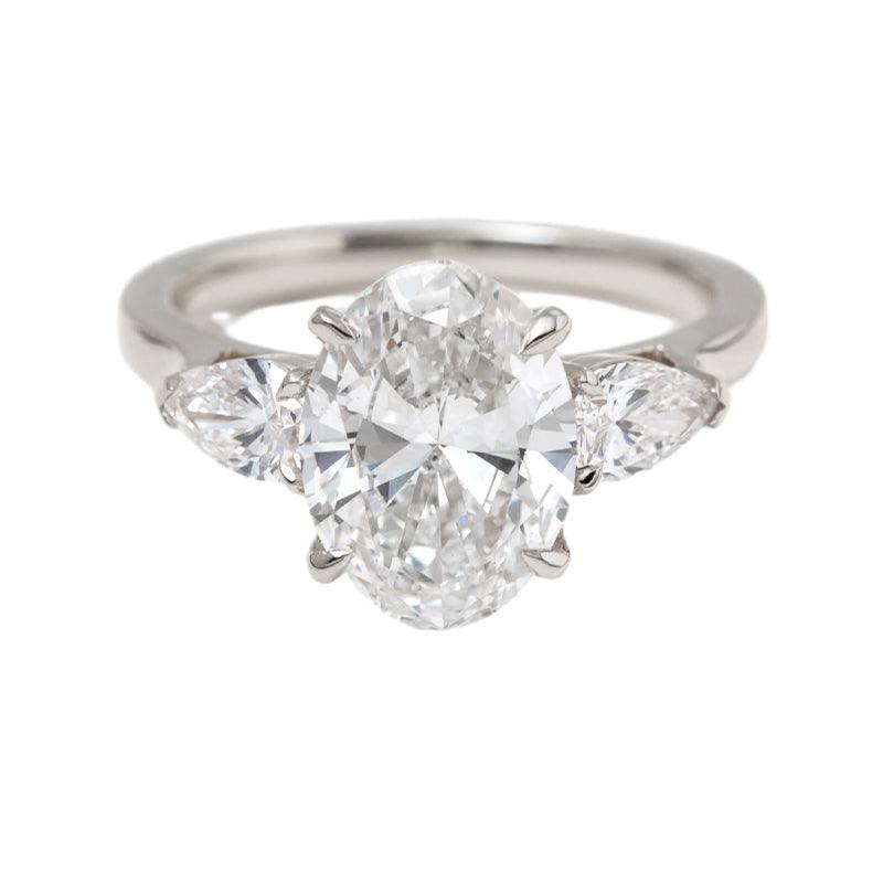 3.0ct-4.0ct Oval Cut Diamond Three Stone — elongated oval diamond ring