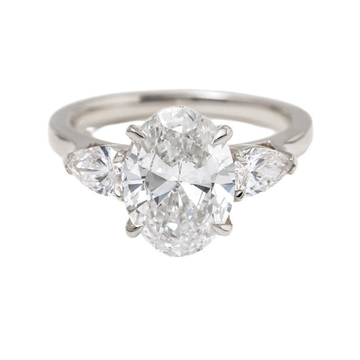 3.0ct-4.0ct Oval Cut Diamond Three Stone with Floral Basket Setting Engagement Ring