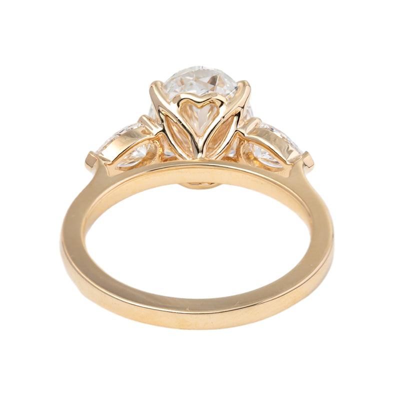 3.0ct-4.0ct Oval Cut Diamond Three Stone with Floral Basket Setting Engagement Ring