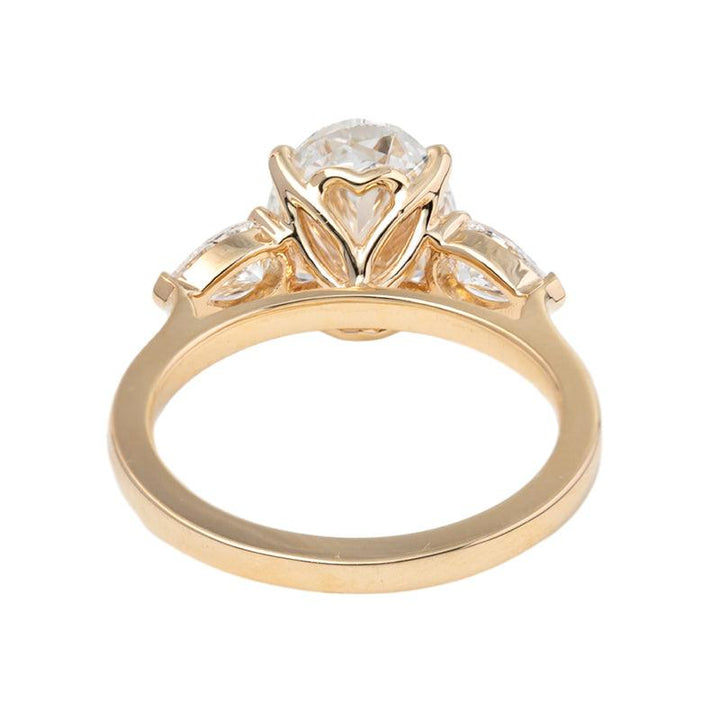 3.0ct-4.0ct Oval Cut Diamond Three Stone with Floral Basket Setting Engagement Ring