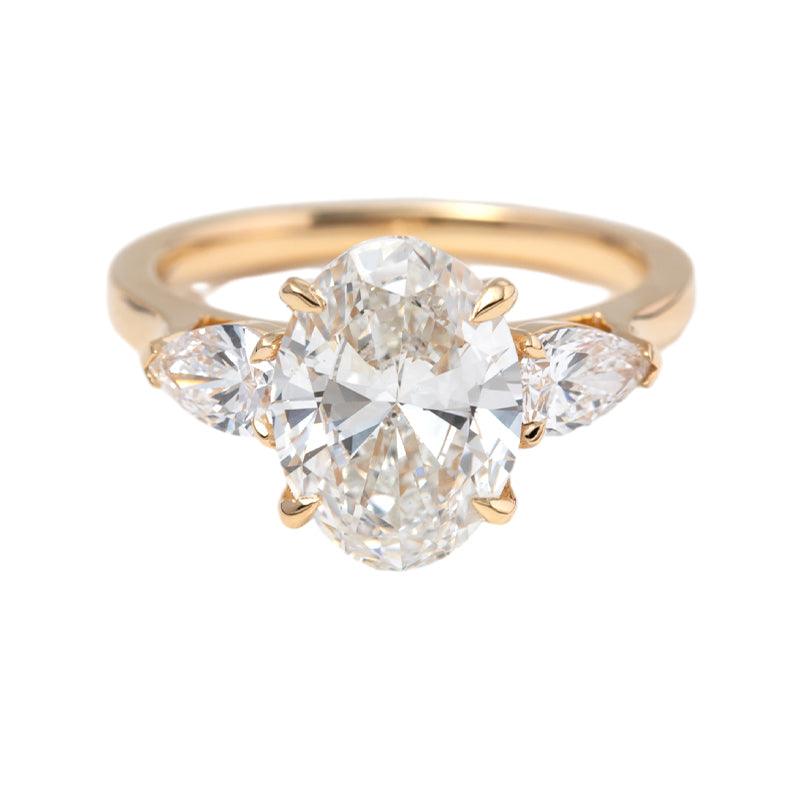 3.0ct-4.0ct Oval Cut Diamond Three Stone with Floral Basket Setting Engagement Ring