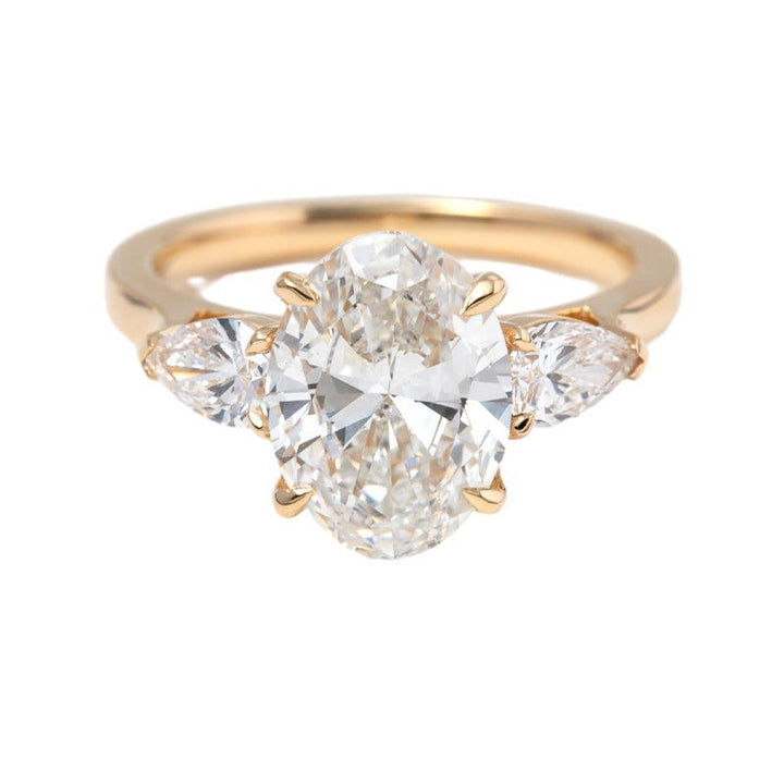 3.0ct-4.0ct Oval Cut Diamond Three Stone with Floral Basket Setting Engagement Ring