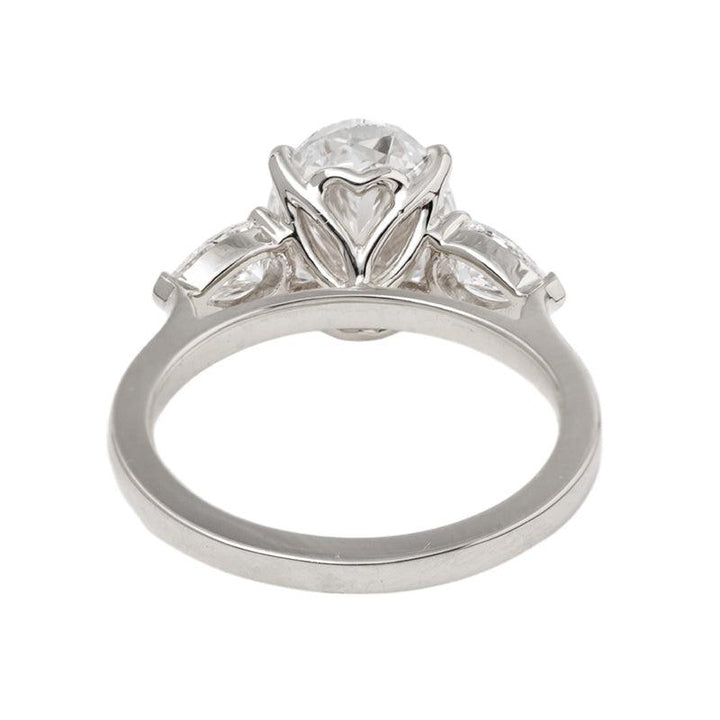 3.0ct-4.0ct Oval Cut Diamond Three Stone with Floral Basket Setting Engagement Ring